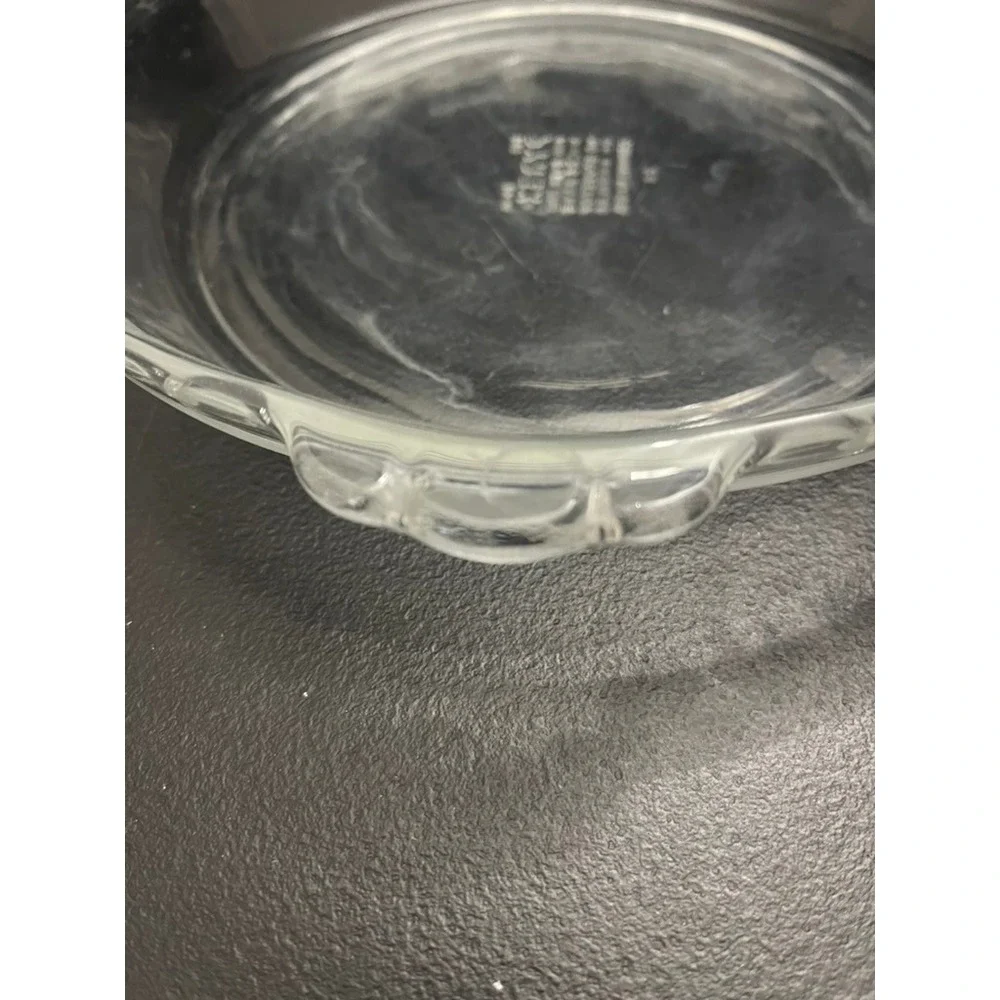 Pyrex 229 Clear Glass Pie Plate 9.5 Inch 24cm Round Scalloped Handles Vintage